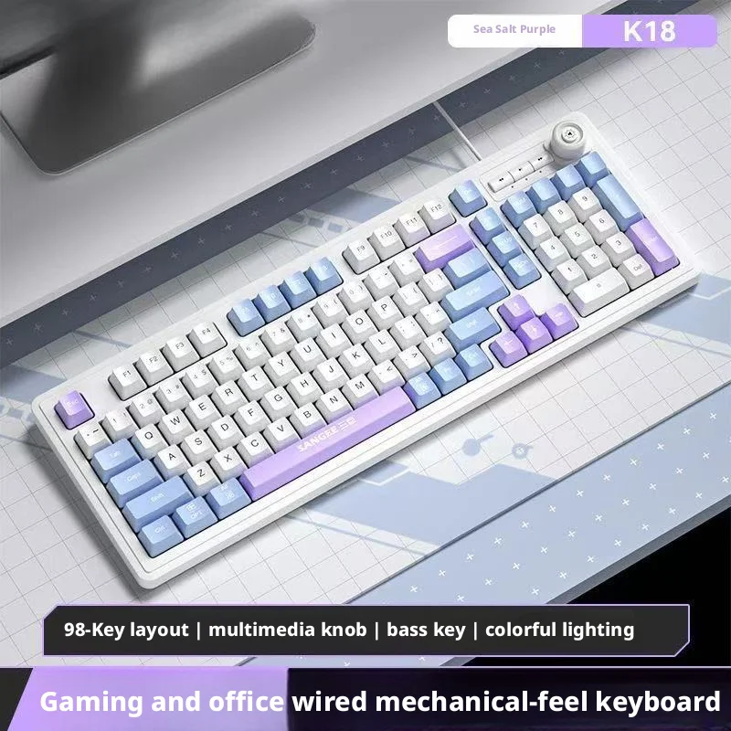 Gaming Keyboard No Noise - 98Keys Wired Keyboard RGB Glow Multimedia