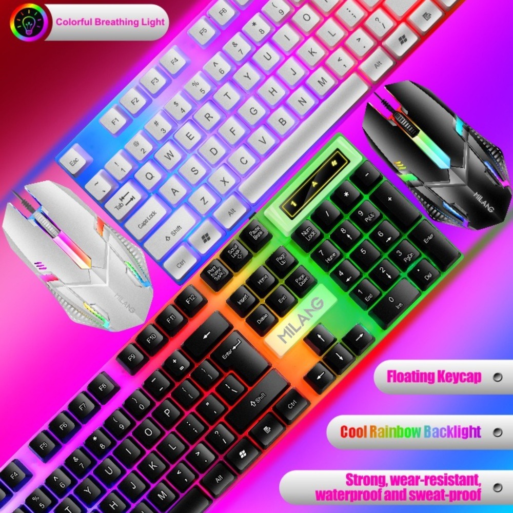 USB wired rainbow backlit keyb - đánh giá và giá Gaming Keyboard Mouse Set