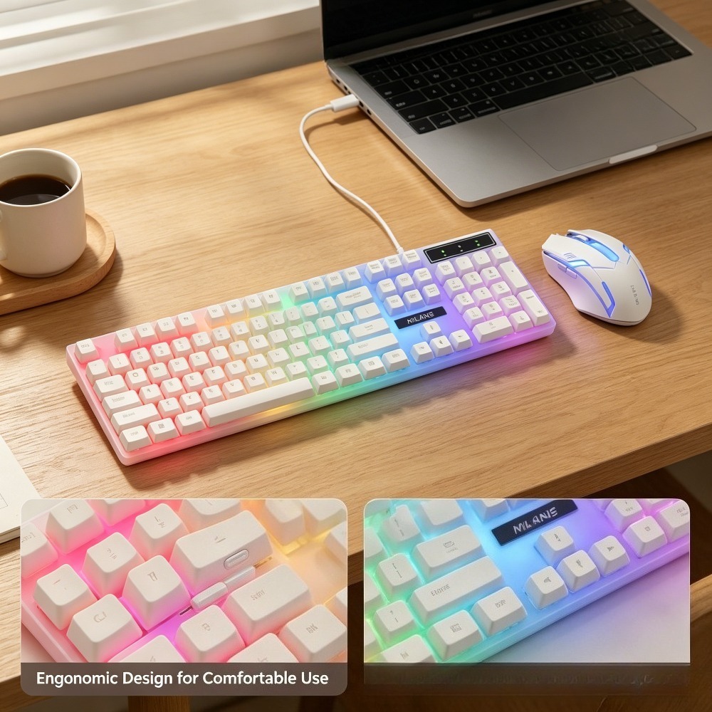 USB wired rainbow backlit keyb - đánh giá và giá Gaming Keyboard Mouse Set