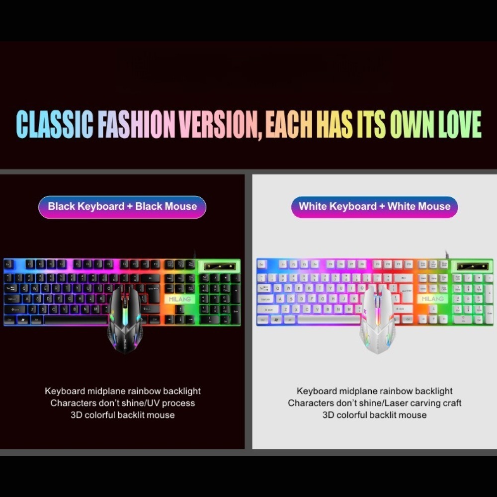 USB wired rainbow backlit keyb - đánh giá và giá Gaming Keyboard Mouse Set