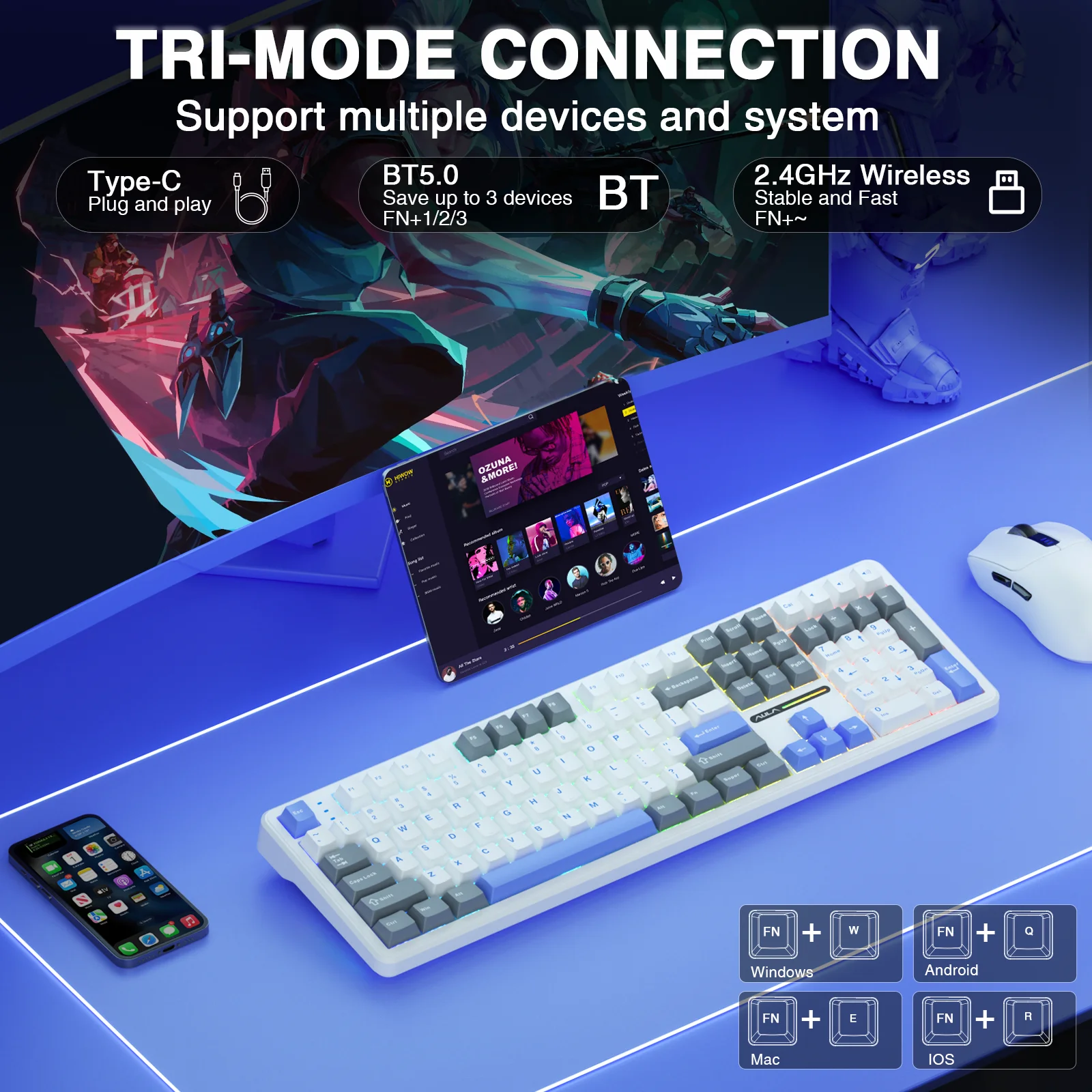 AULA F108 Wireless Keyboard Lo - đánh giá và giá Gaming Keyboard No Noise